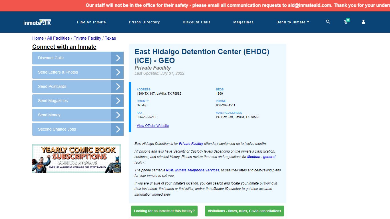 East Hidalgo Detention Center (EHDC)(ICE) - GEO - Inmate ...